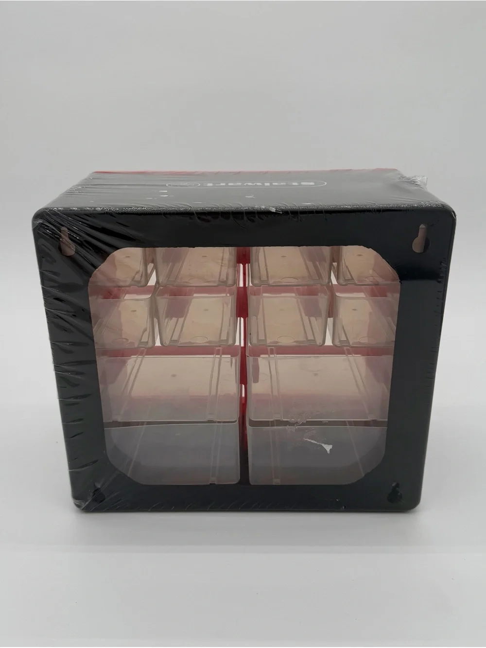 Red Multi-Compartment Plastic Parts Organizer with Clear Drawers